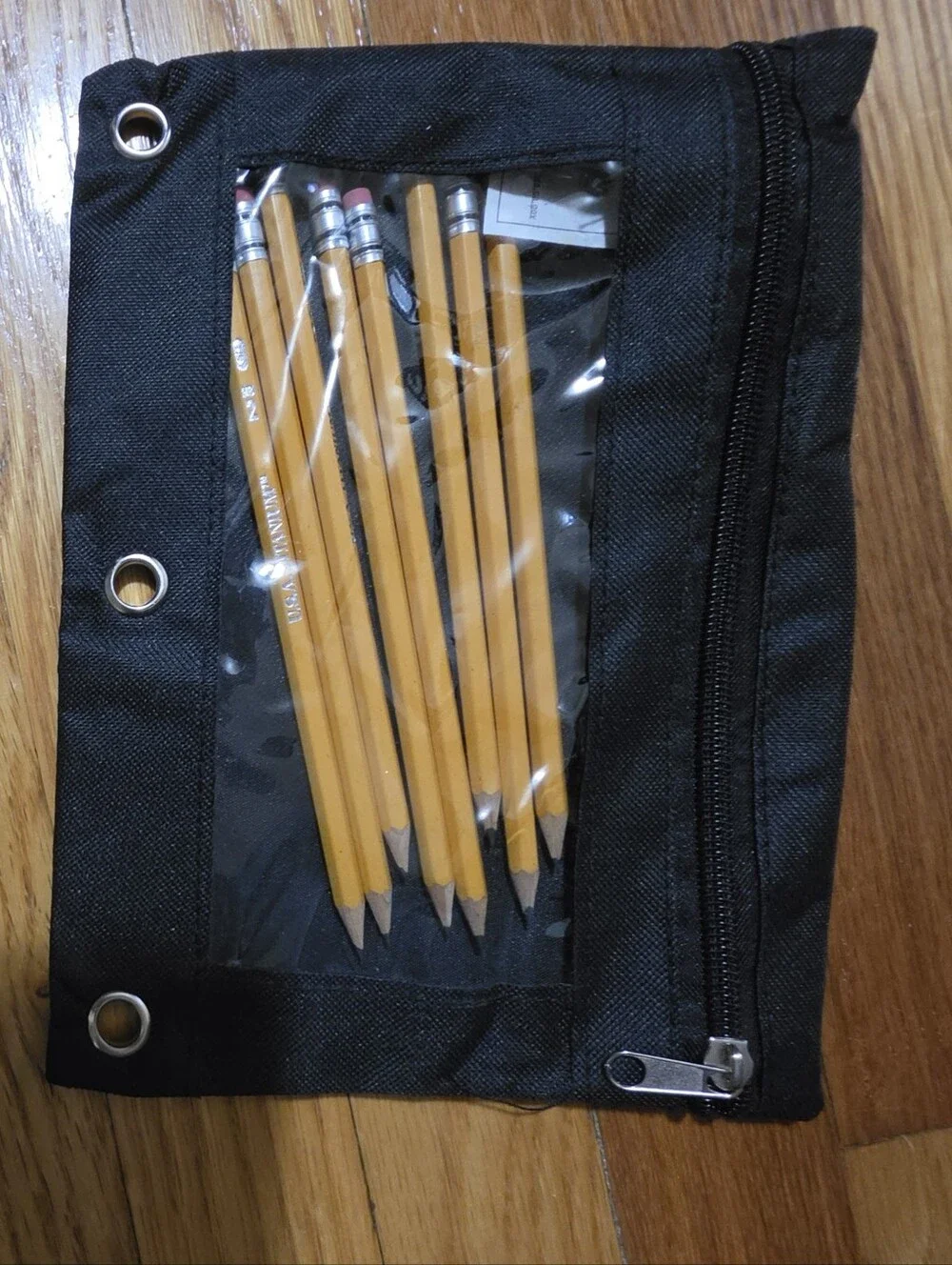 Set of Classic Yellow Woodcase Pencils in Black Canvas Holder